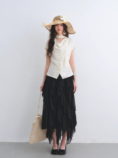 Lace Trim Draped Blouse