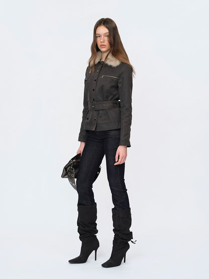 Waxed Faux-Leather Fur Jacket