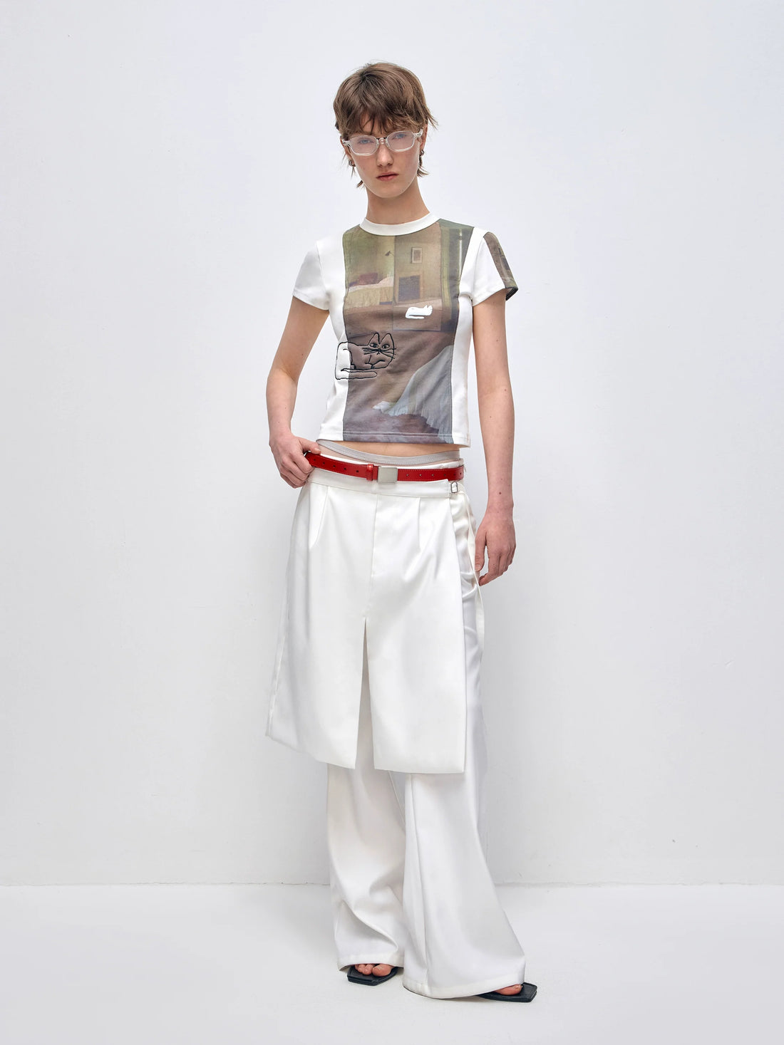 3D Cat Embroidery Shoulder Short Sleeve
