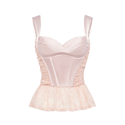 Lace Satin Boned Two-Piece Set