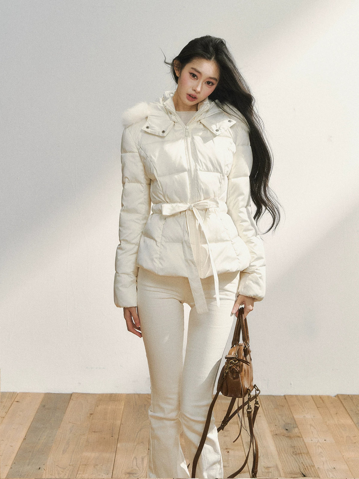 White Detachable Fur Collar Down Jacket