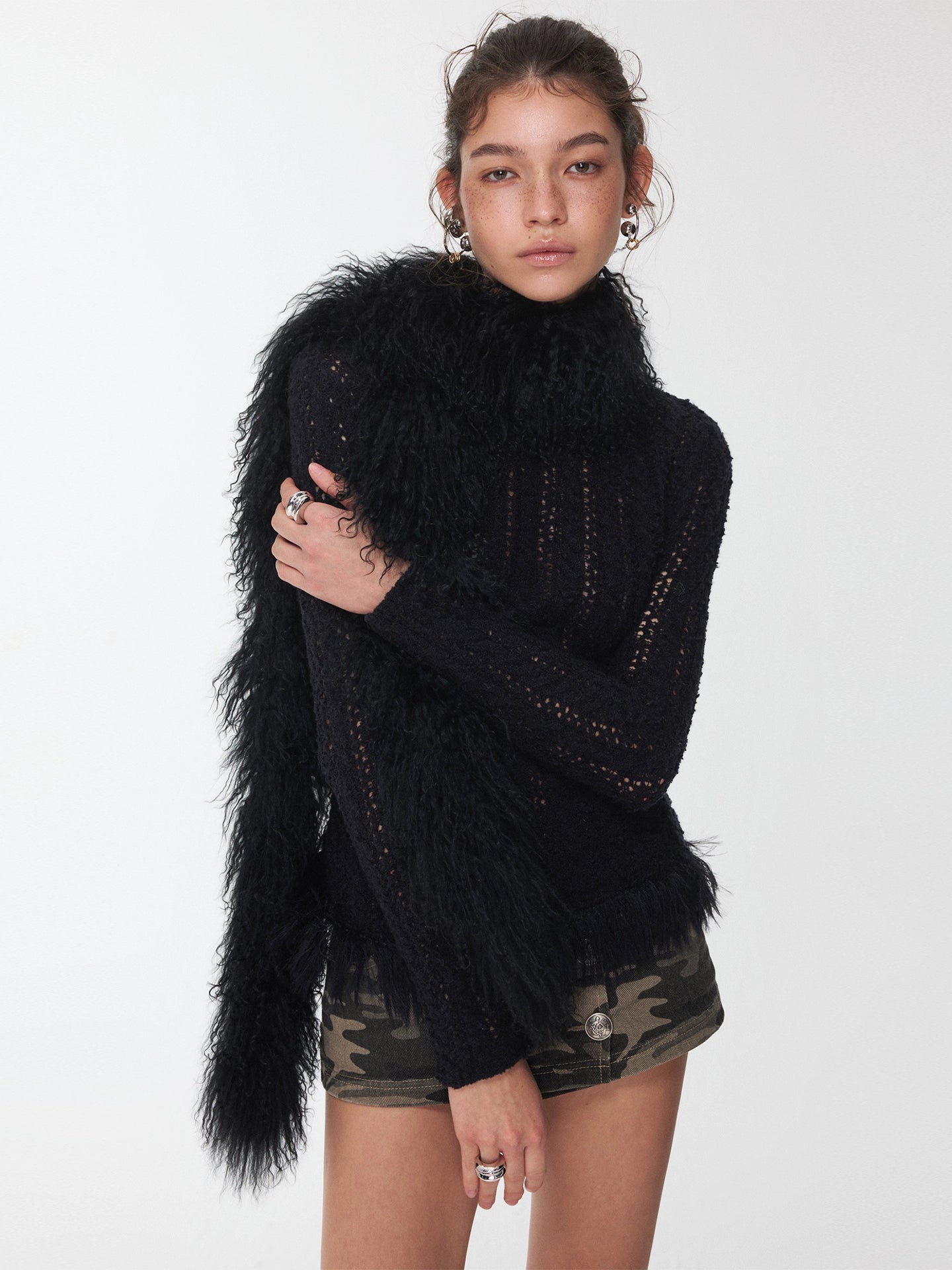 Ombre Shearling Wool Long Scarf