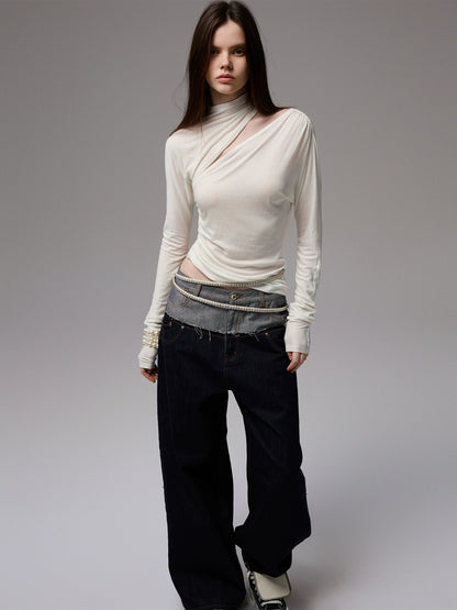 Draped Lyocell Wool Cutout Blouse