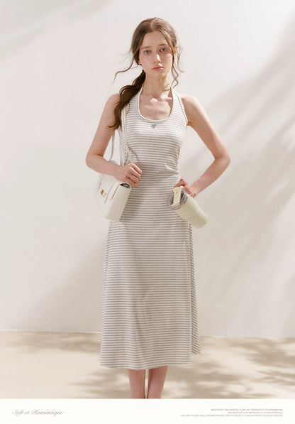 Striped Halter Midi Dress
