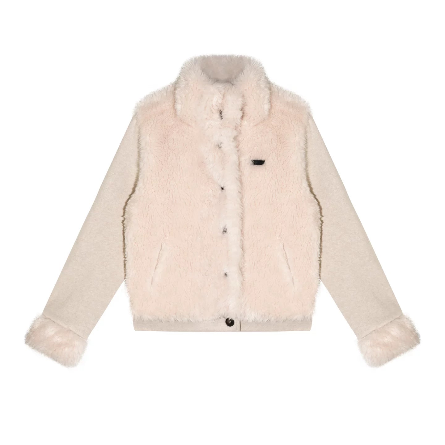 Eco-Faux Fur Knit Stand Collar Jacket