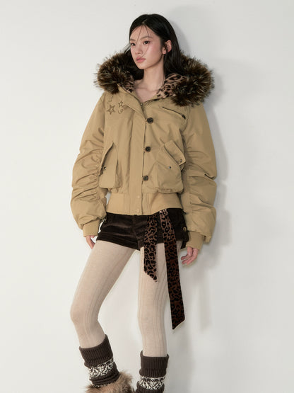 Faux Fur Aviator Down Jacket