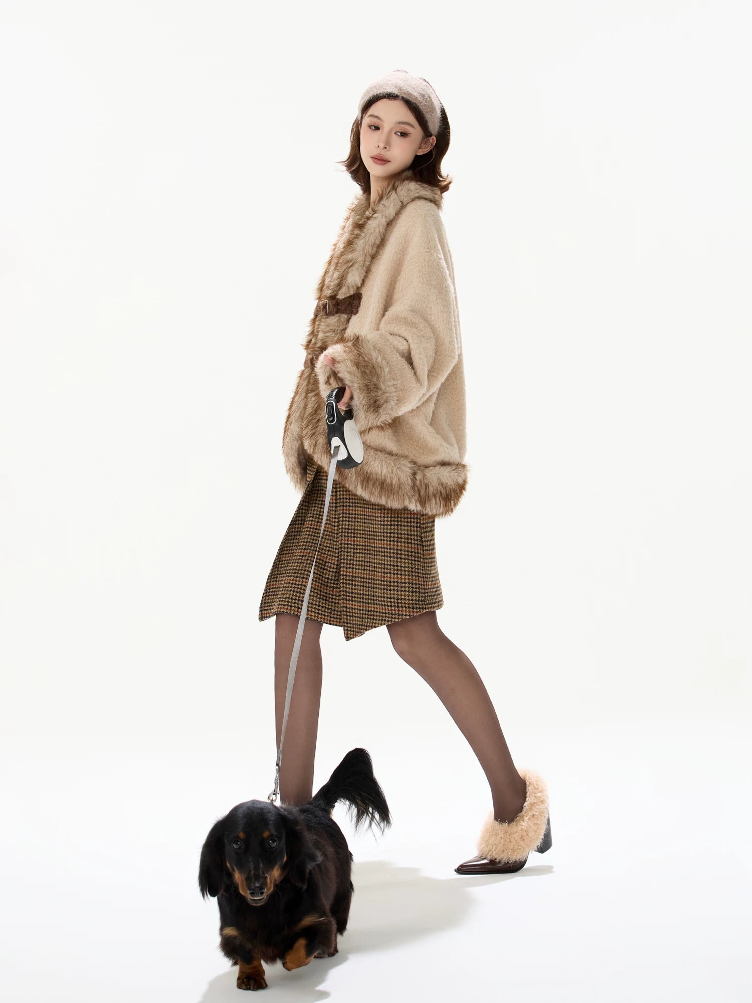 Beige Faux Fur Trim Coat