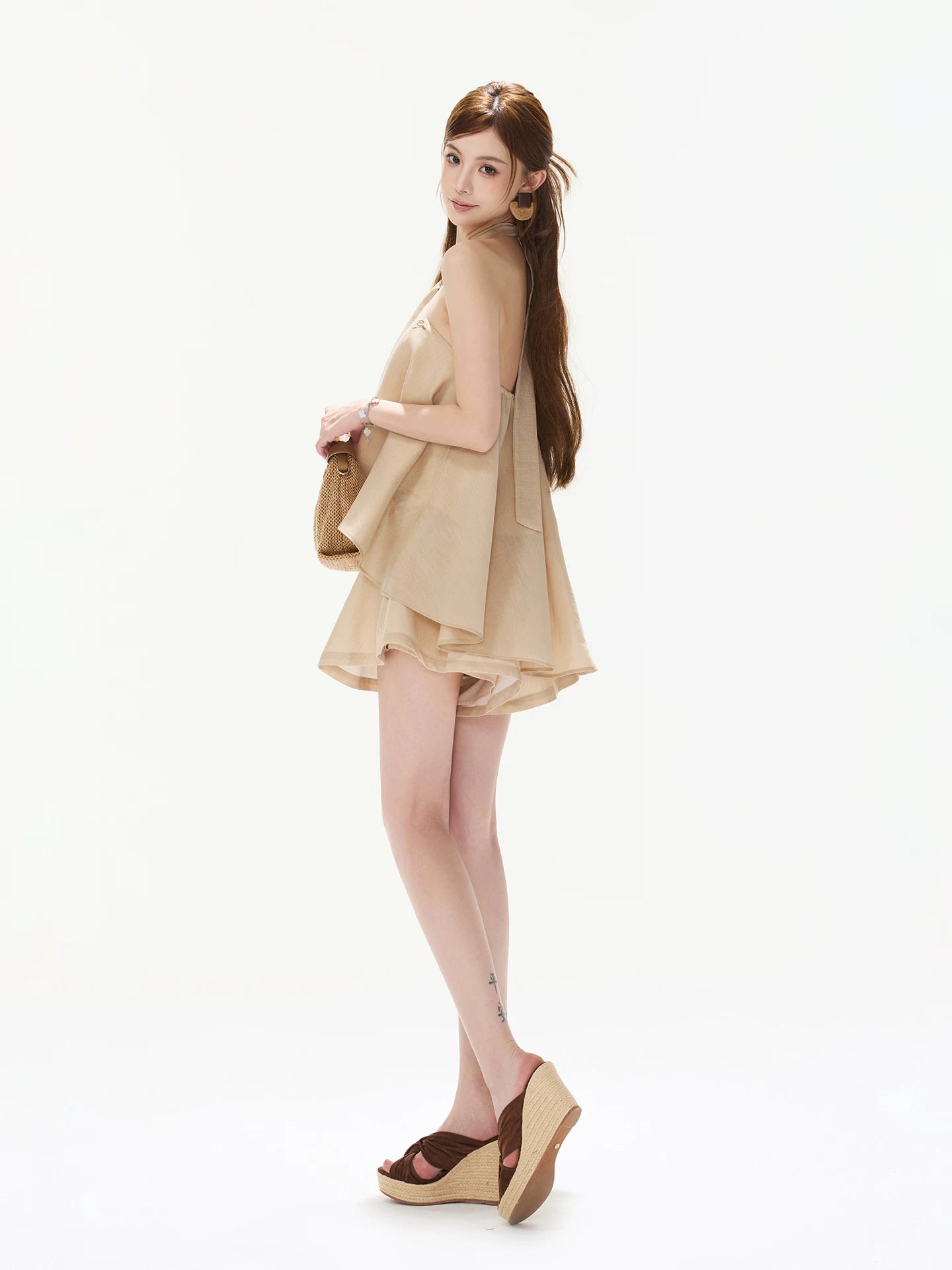 Khaki Halter Top &amp; Pleated Skort Set