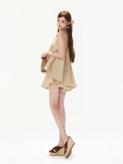 Khaki Halter Top &amp; Pleated Skort Set