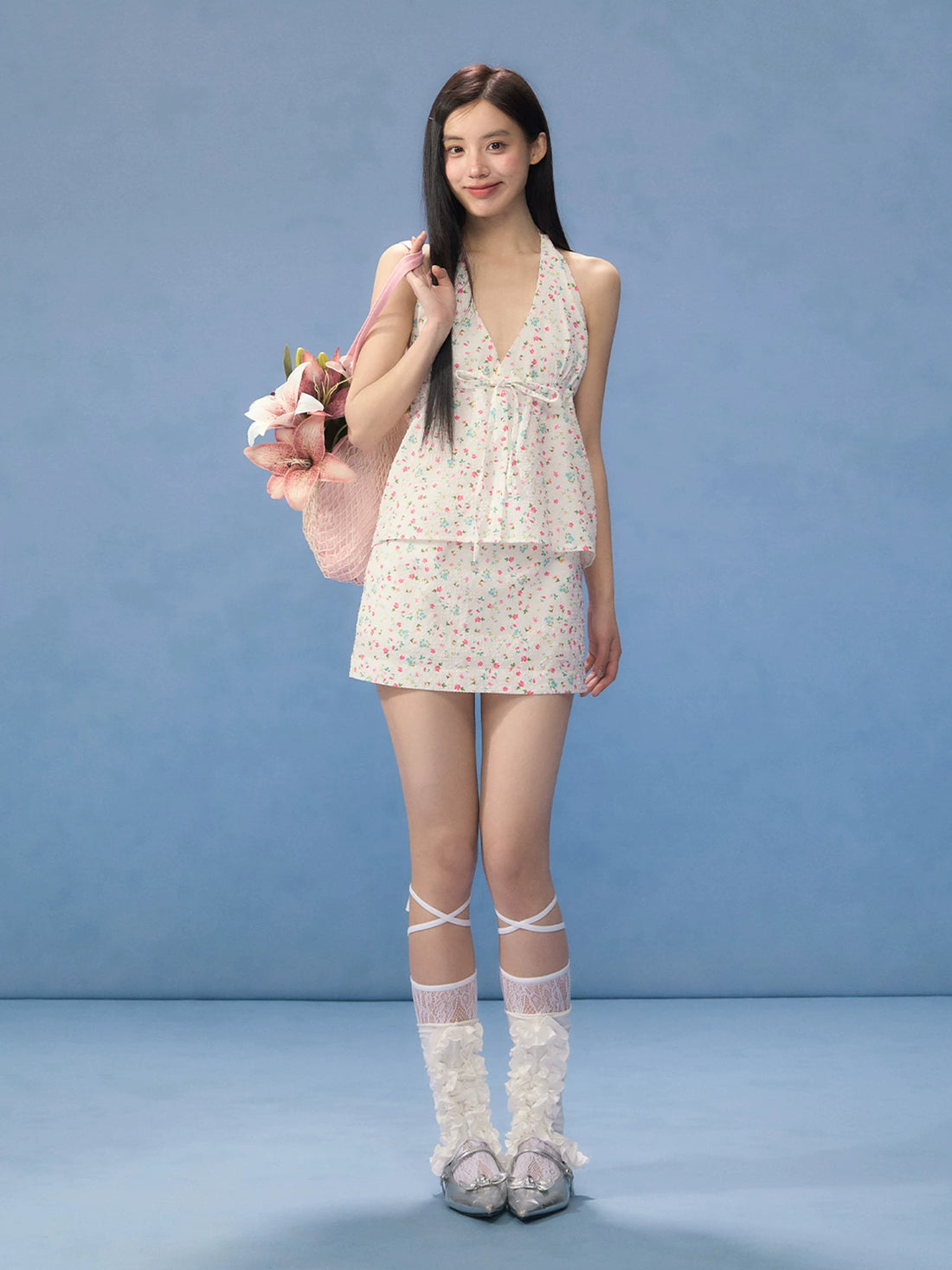 Floral Halter Tie Camisole &amp; Skirt Set