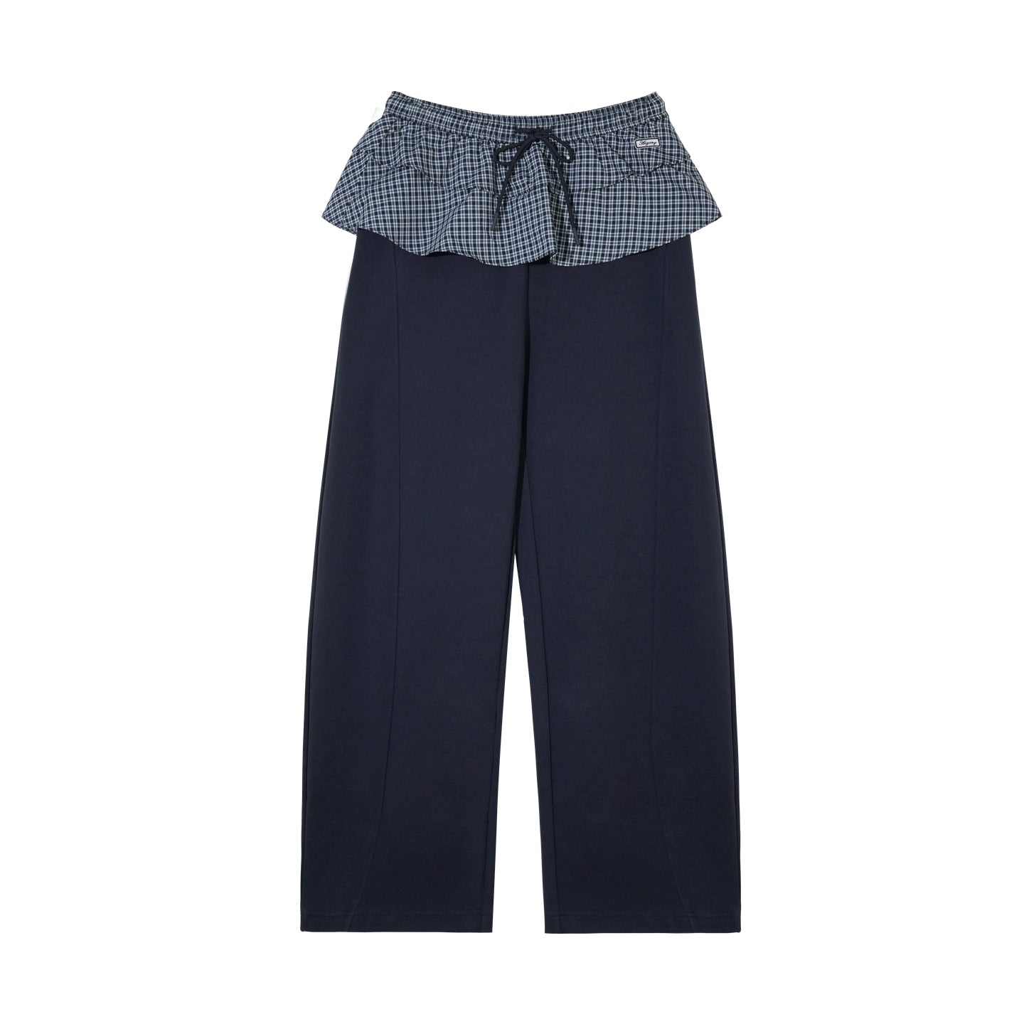 Plaid Ruffle Drawstring Pleated Shirt &amp; Sweatpants Set