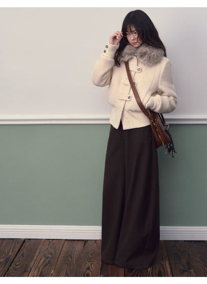 Cream Faux Fur Collar Down Jacket