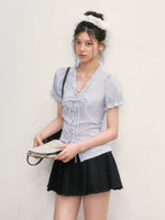 Striped Ruffle Tie Blouse