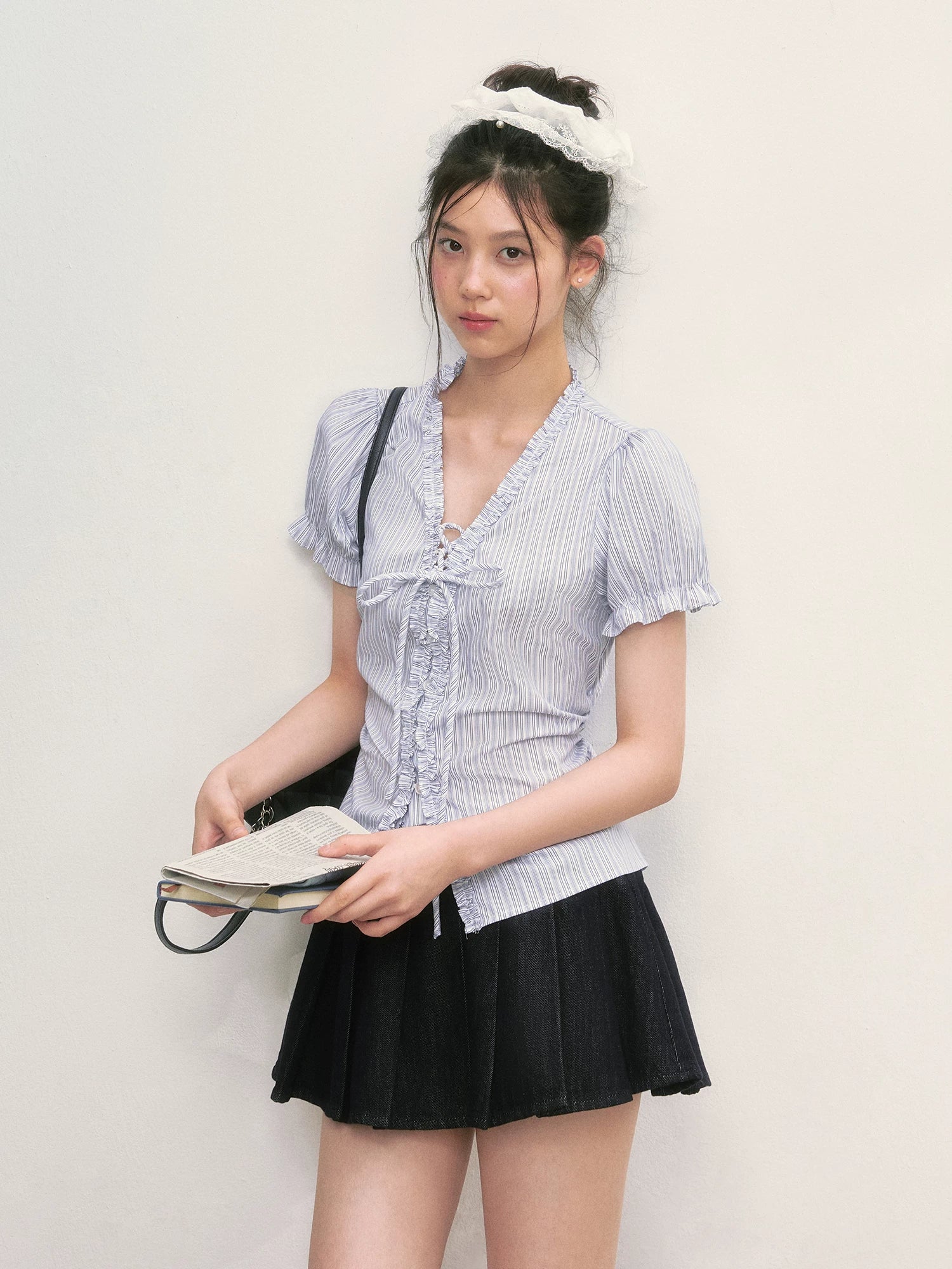 Striped Ruffle Tie Blouse