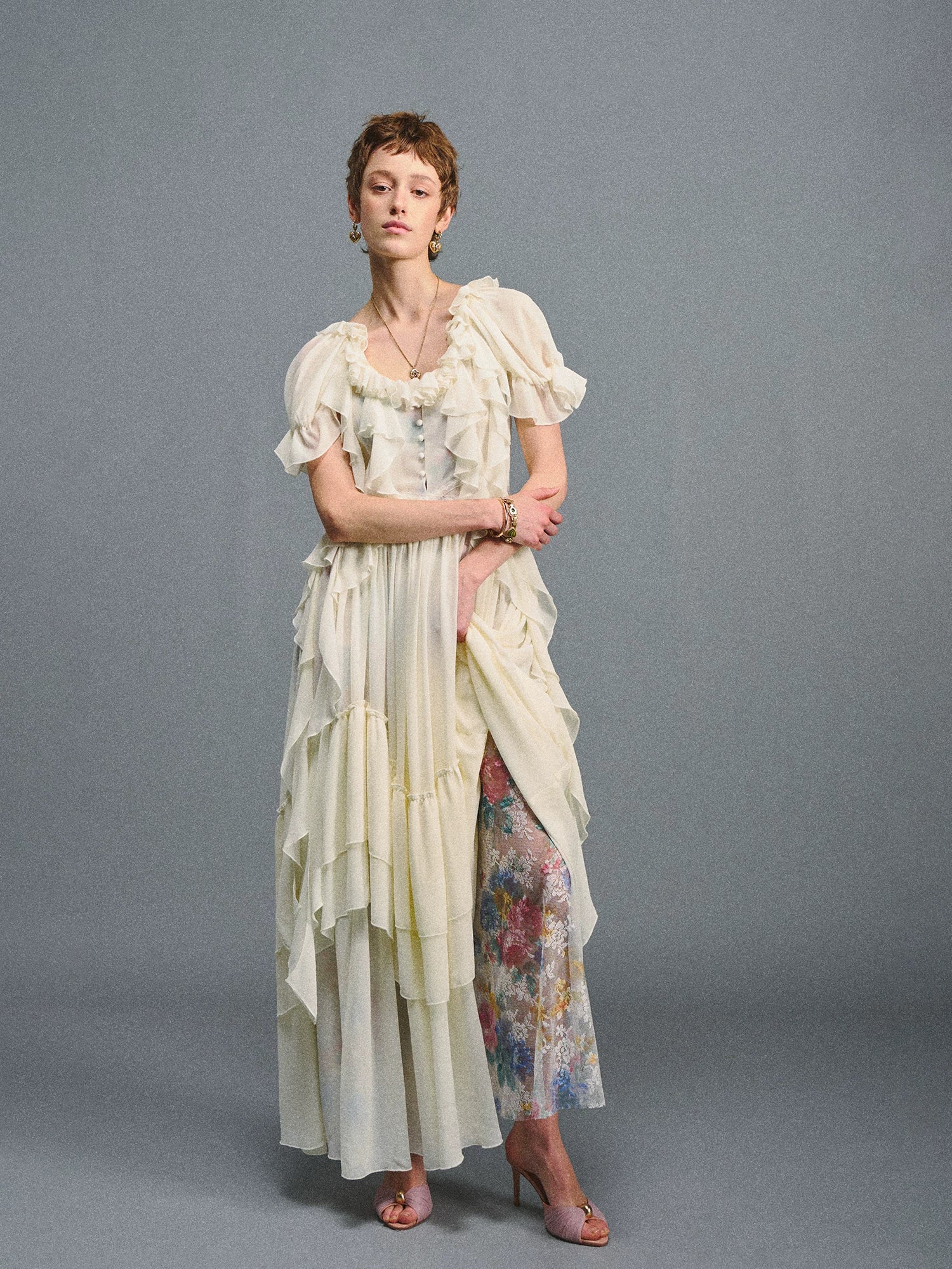 Vintage Ruffle Chiffon Dress