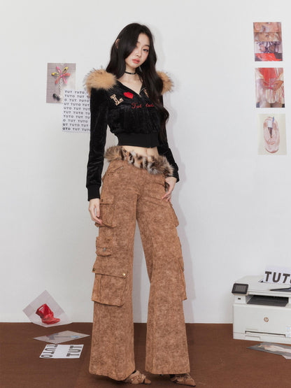 Leopard Print Embroidered Hooded Sweatshirt &amp; Pant Set