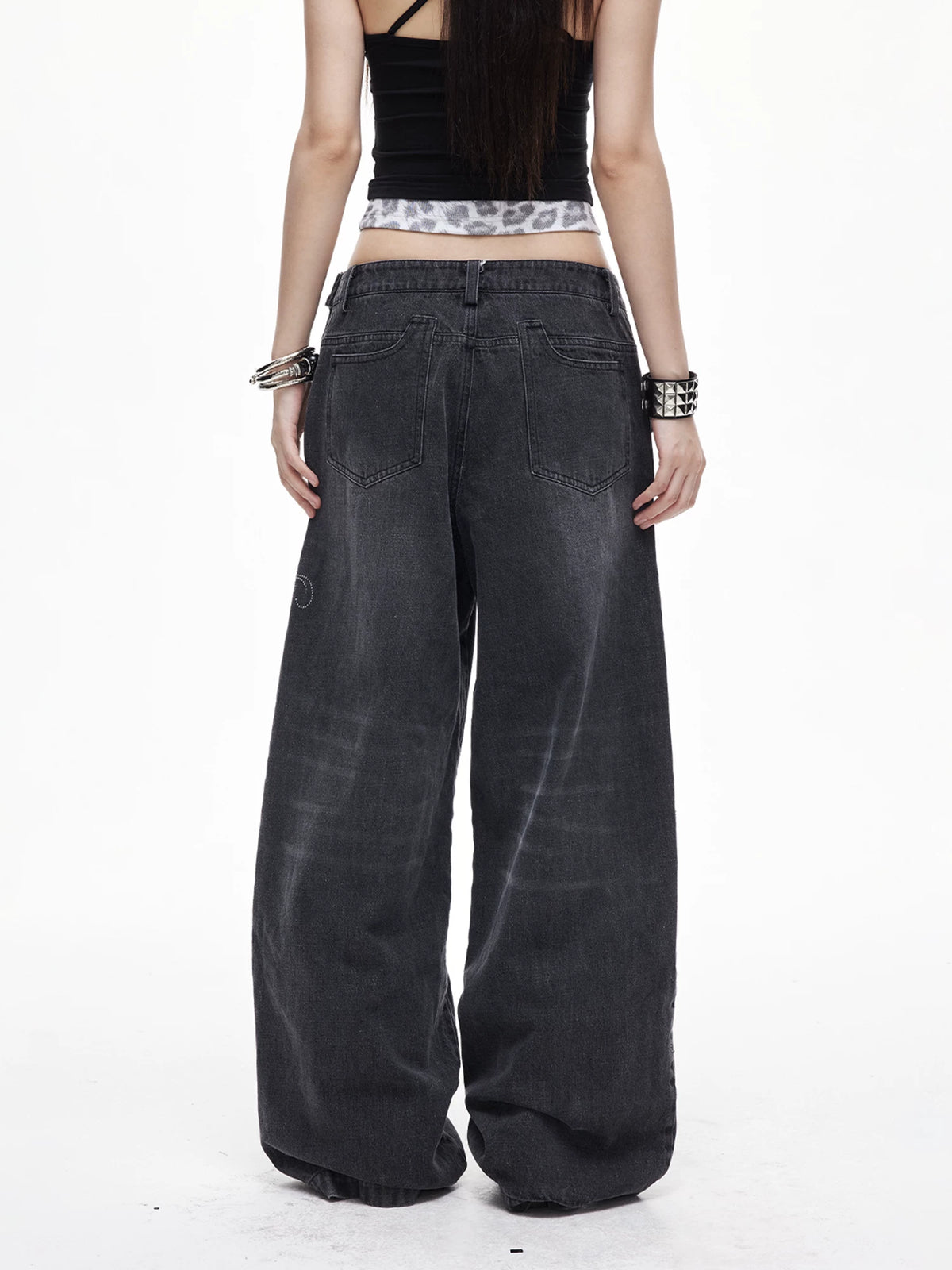 Gray Rivet Wide Leg Jeans