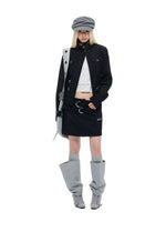 Stand Collar Denim Jacket & Skirt Set