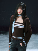 Brown Layered Knit Cardigan Set
