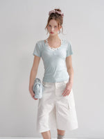 Blue V-Neck Fitted T-shirt