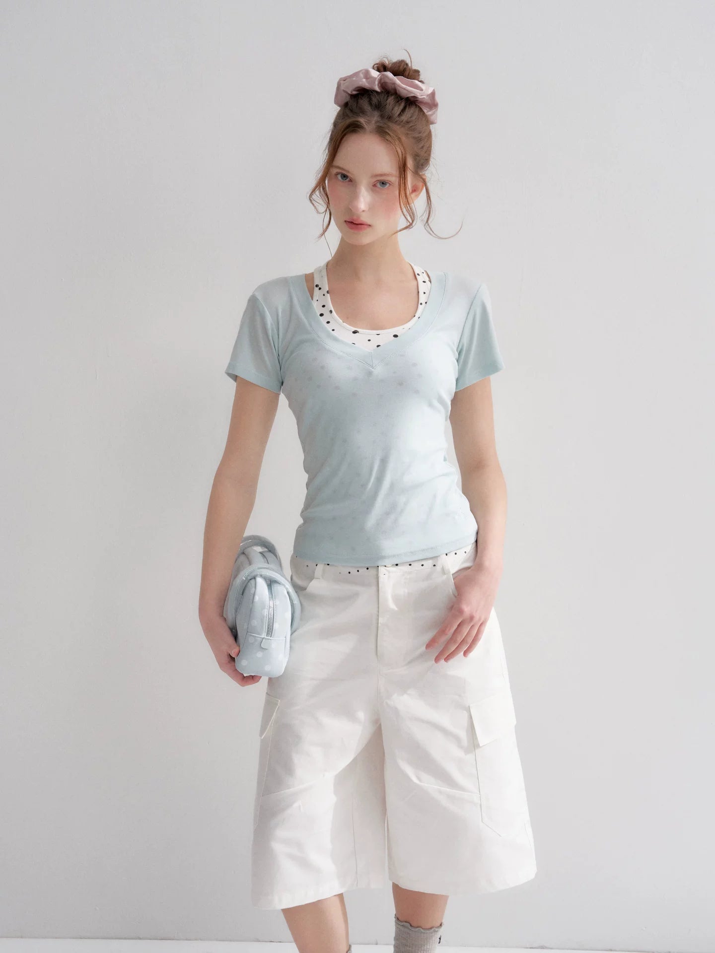 Blue V-Neck Fitted T-shirt