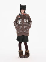 Fair Isle Print Knit Cardigan