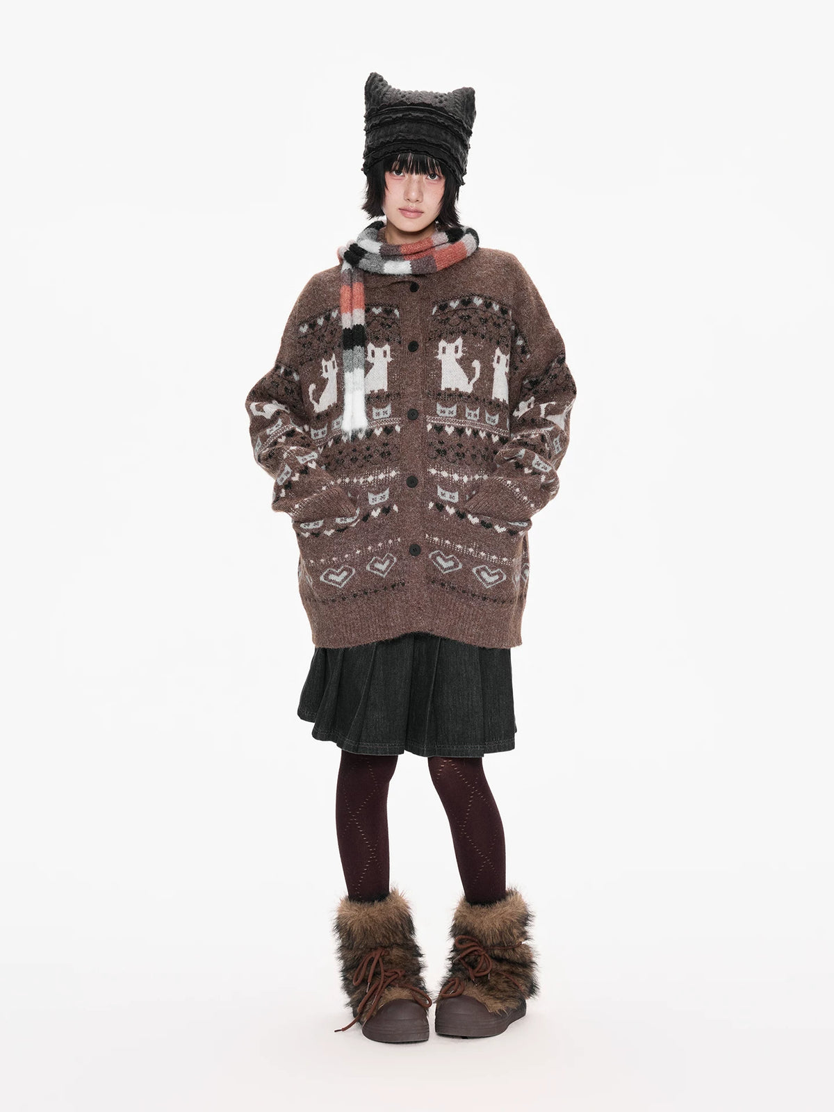 Fair Isle Print Knit Cardigan