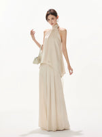 Light Champagne Satin Pleated Pants