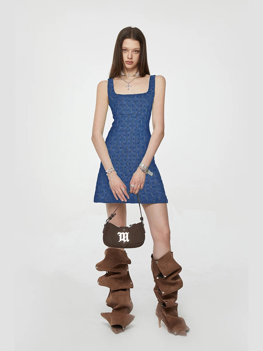 Blue Stretch Denim Slip Dress