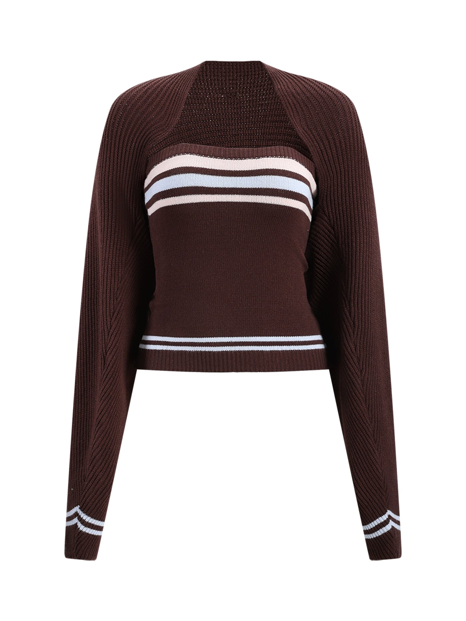 Brown Layered Knit Cardigan Set