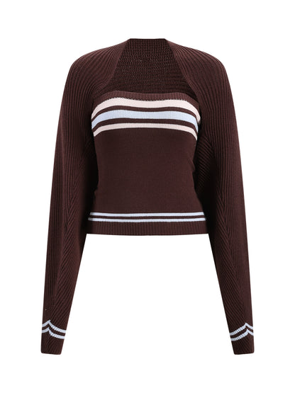 Brown Layered Knit Cardigan Set