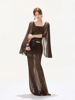Mist Brown Lace Fishtail Skirt
