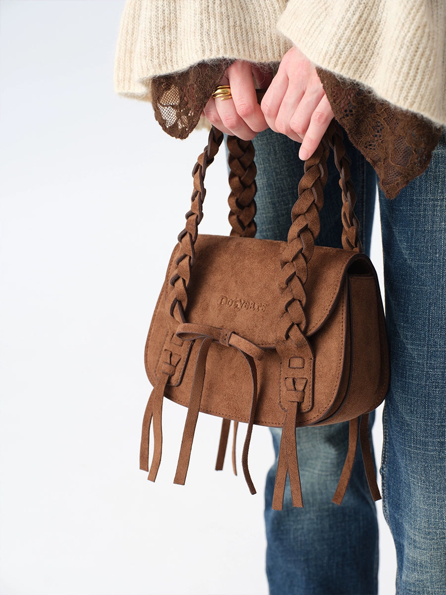 Suede Braided Handle Mini Bag