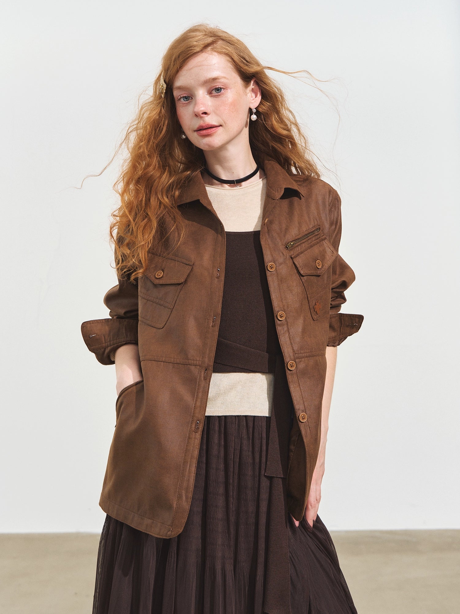 Multi-Pocket Suede Jacket