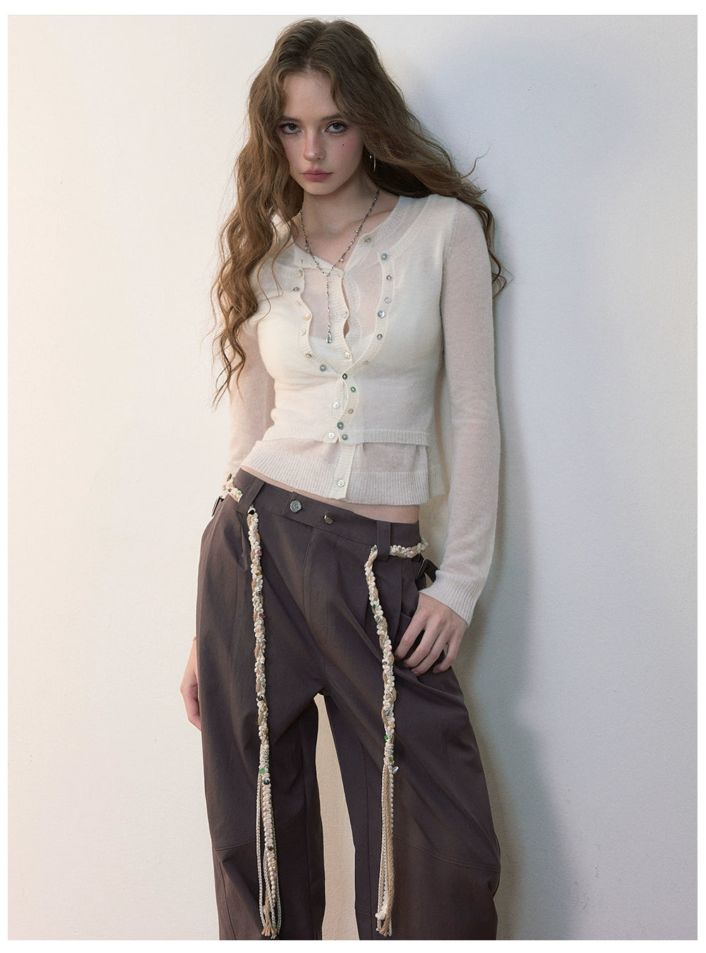 Double-Layer 2-in-1 Wool Knit Cardigan