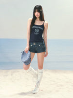 Striped Low-Waist Denim Shorts