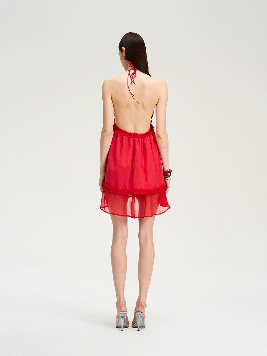 Red Layered Puff Dress