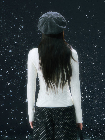 Apricot Cable Half-zip Knit Sweater