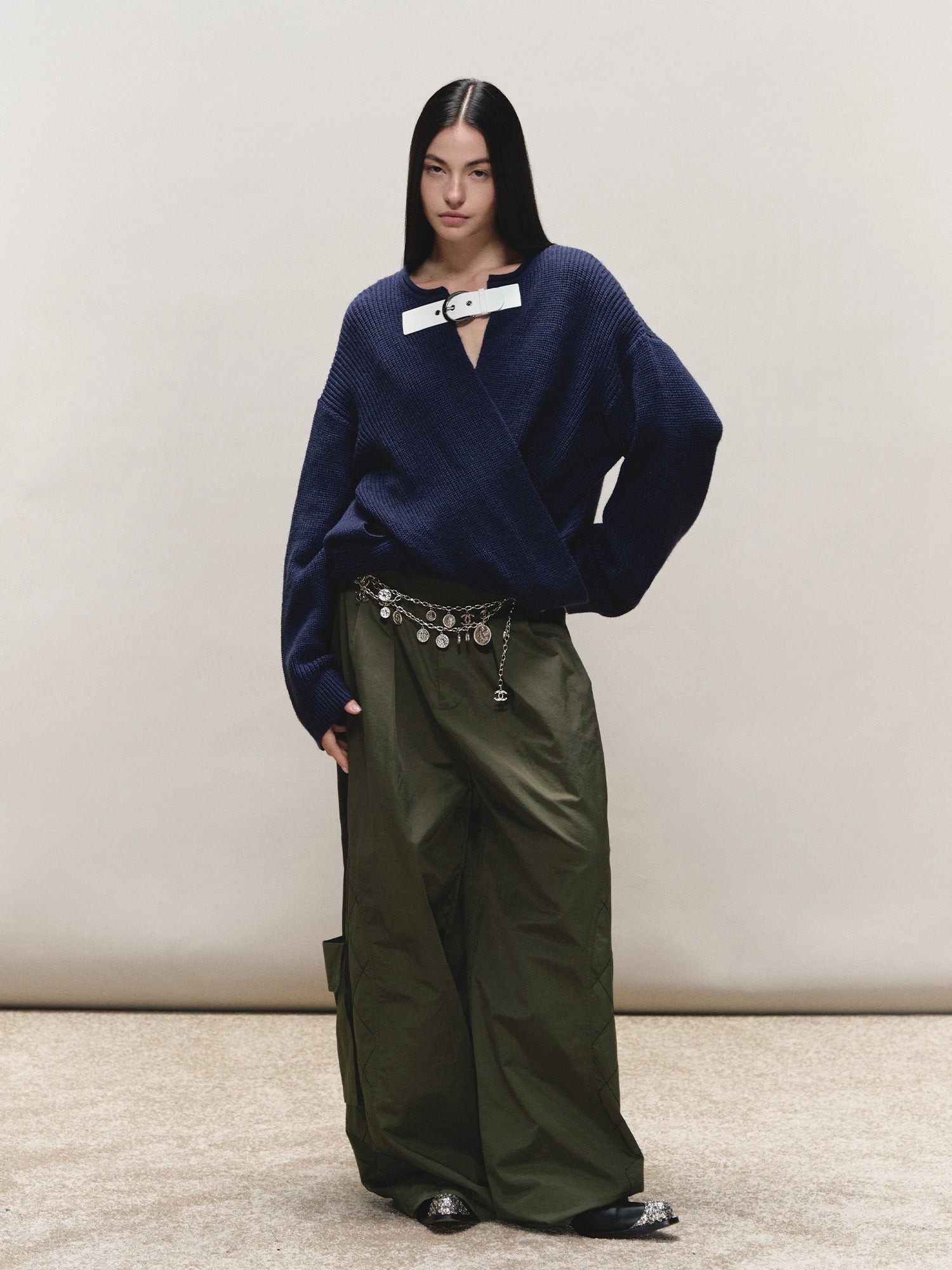 Quilted-Detail Utility Parachute Pants