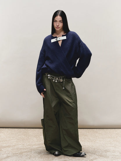 Quilted-Detail Utility Parachute Pants