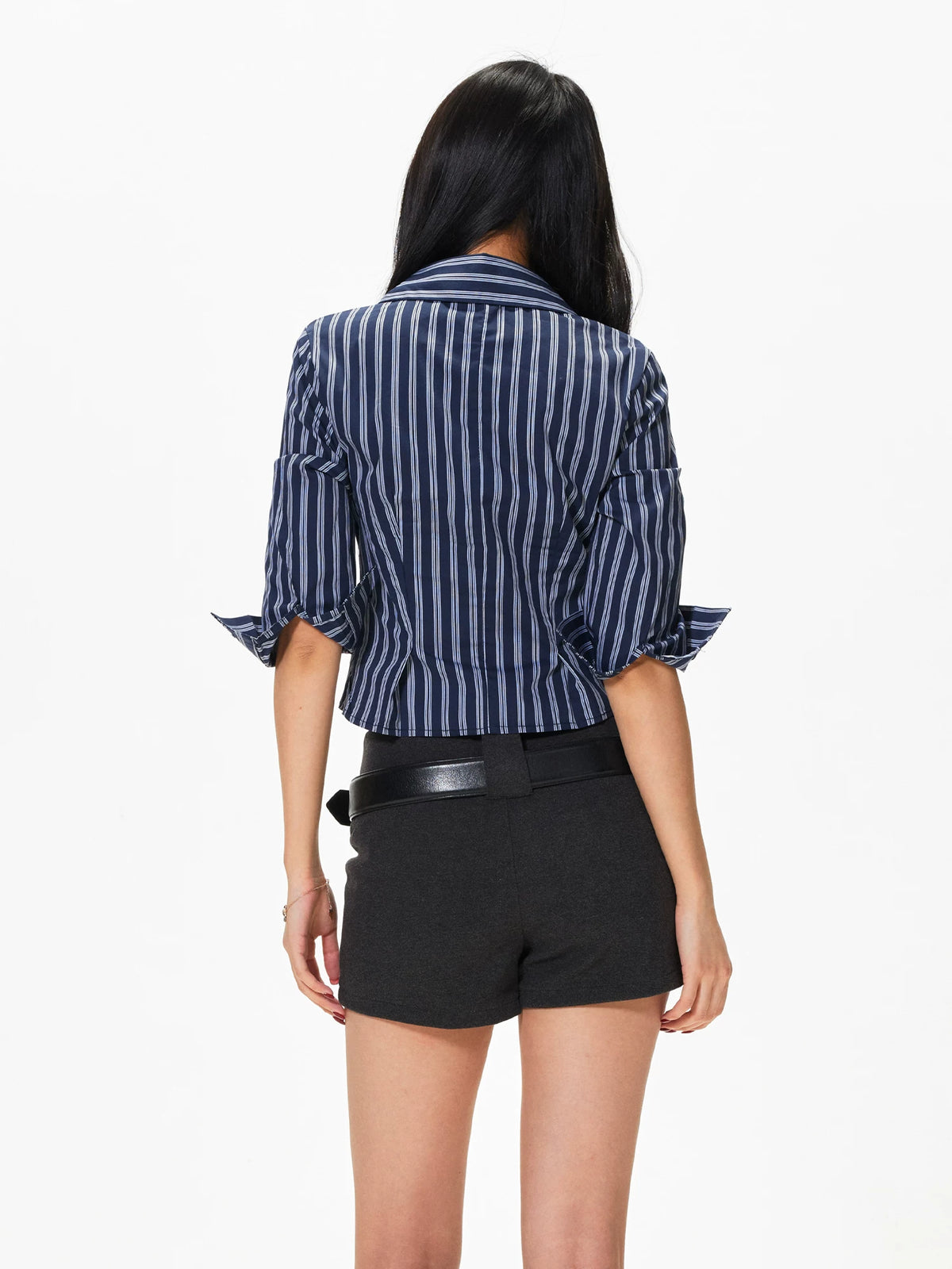 Striped Polo Collar Slim Shirt