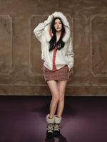 Chunky Knit Diamond Pattern Hooded Cardigan