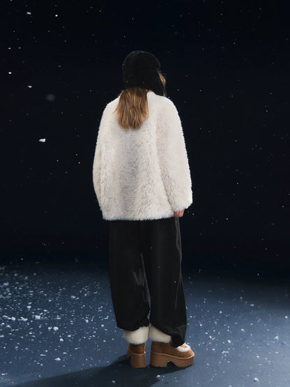 White Plush Button Coat