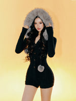 Removable Fur Collar Hooded Jumpsuit