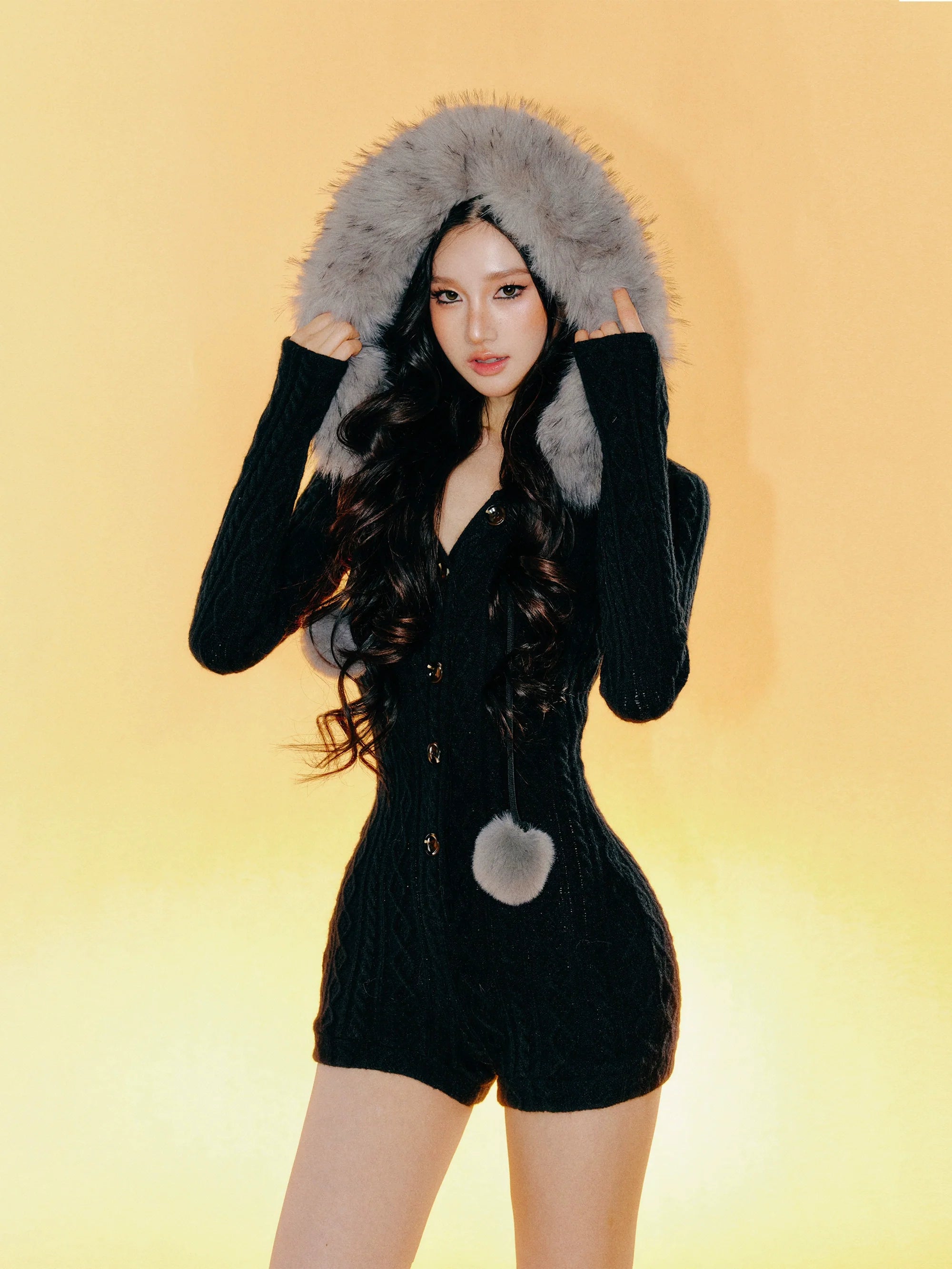 Removable Fur Collar Hooded Jumpsuit