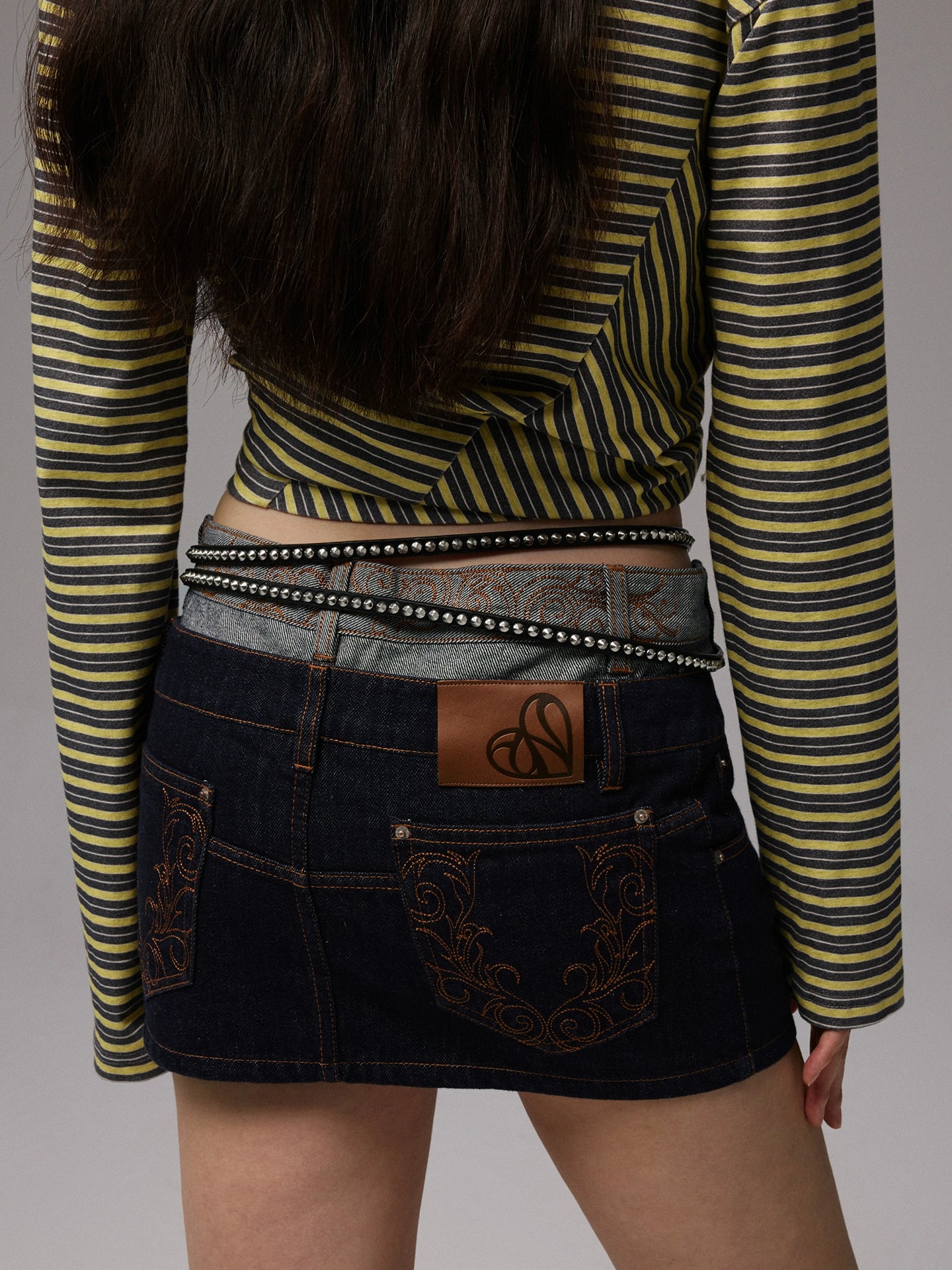 Fake Two-Piece Spliced Double Waistband Skirt
