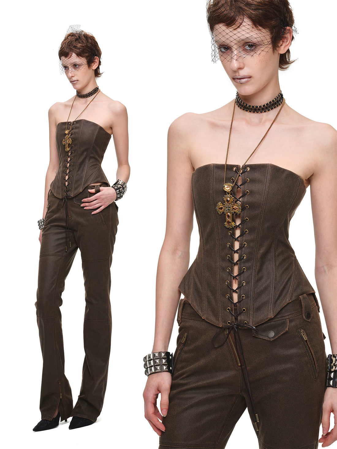 Washed Leather Corset Top