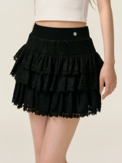 Lace Trim A-line Tulle Skirt