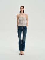 Beaded Strap Lace Splicing Acetate Cami Top
