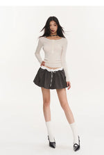 Ribbed Knit Logo Crewneck Top